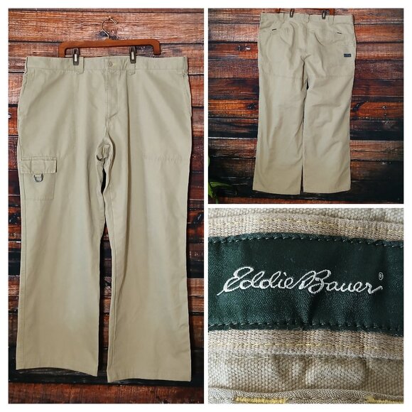 Eddie Bauer Pants Mens 44X30 Utility Khaki Tan 100% Cotton Cargo Straight - Picture 1 of 10